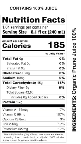 Pomona Organic Juices Pure Prune Juice, 8.4 Ounce Bottle (Pack Of 12), Cold Pressed Organic Juice, Non-Gmo, No Sugar Added, Not From Concentrate, Gluten Free, Kosher Certified, Preservative Free thumb #1