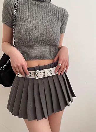 Y2k Punk Studded PU Leather Belt Women Men Goth Emo Grunge Rock Double Buckle Belt Western Jean Clothes Accessories