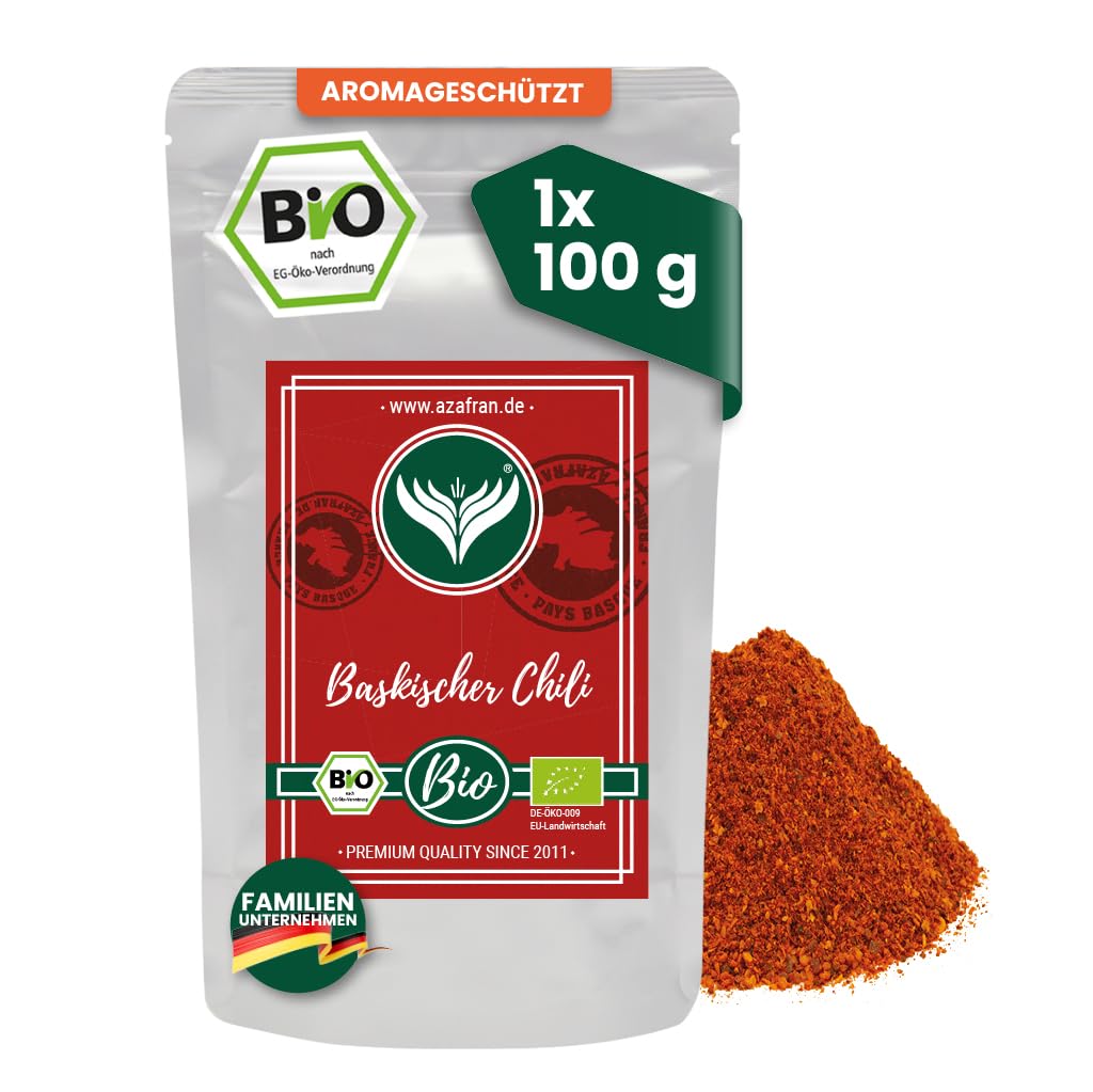 Azafran BIO Baskischer Chili Espelette gemahlen AOP 100g | Elegante Schärfe für Feinschmecker aus dem Baskenland