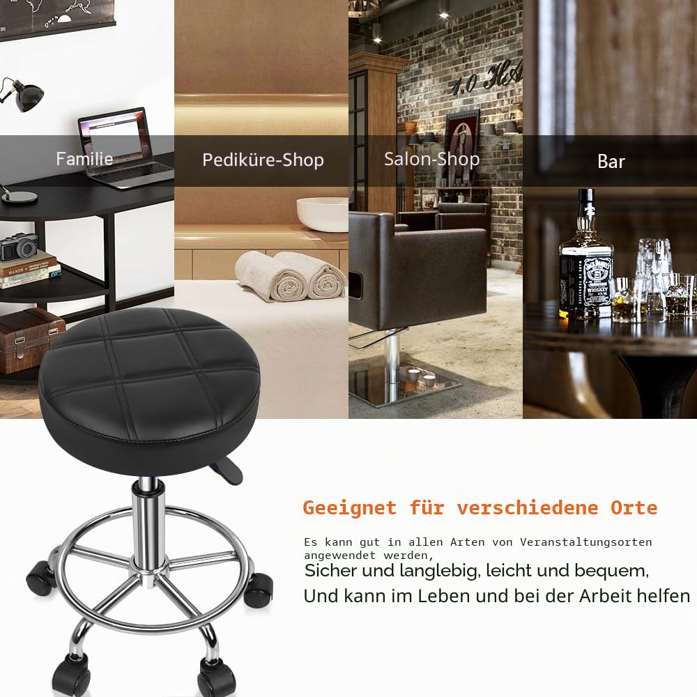 KKTONER Rollhocker Arbeitshocker Barhocker höhenverstellbar 49-64cm drehbar aus Kunstleder Schwarz