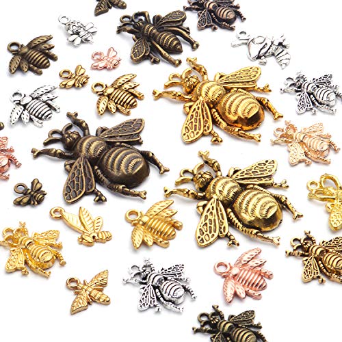 100g Alloy Bee Charm Mixed Honey Bee Pendant Charms Vintage Insect Jewelry Findings for DIY Necklace Bracelet Crafts,40-80pcs