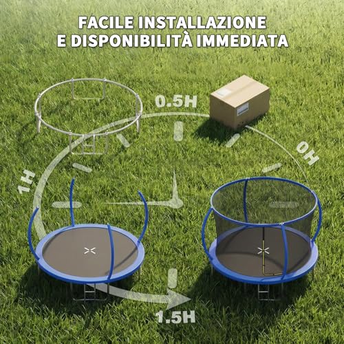 Jummico Trampolino Da Giardino Con Rete Di Protezione Per Bambini, 183/220/290/360 Cm (Ø) Con Scala, Trampolino Elastico Sicuro Per Esterno - 6