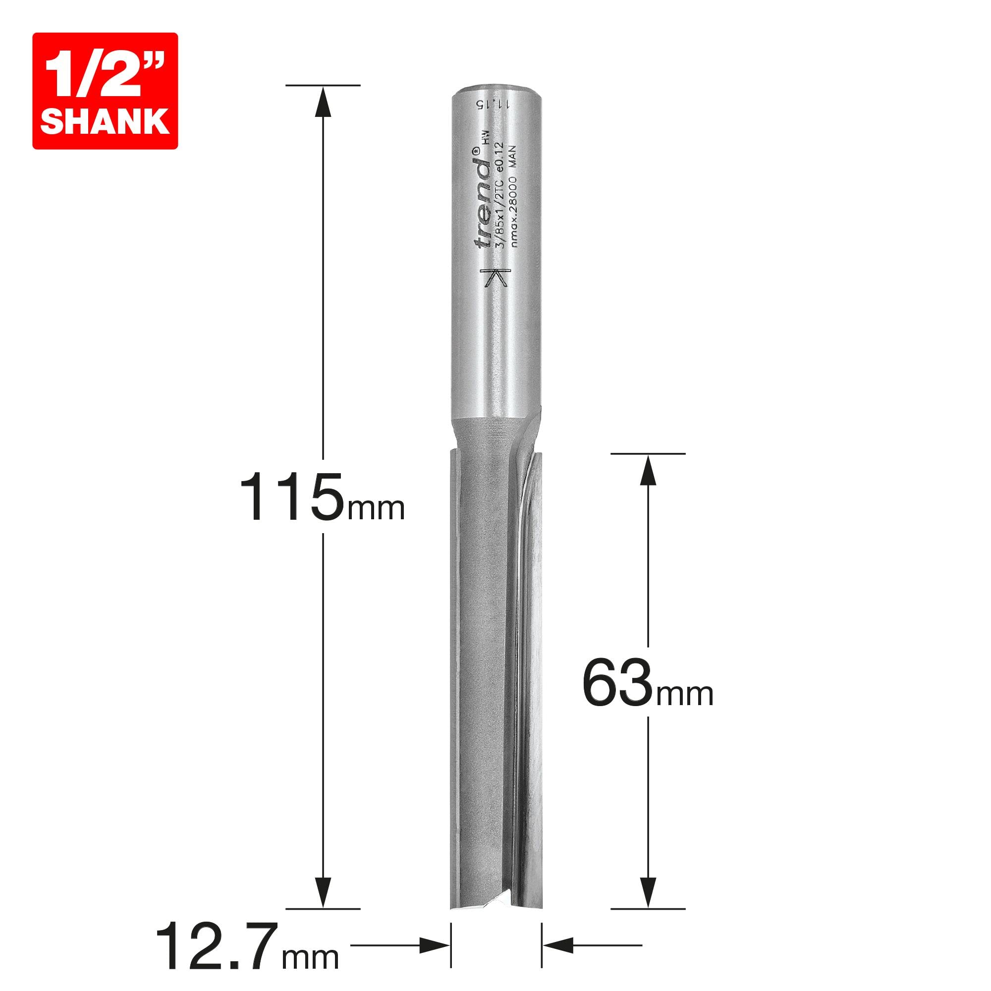 Trend Profesjonalny frez dwupiórowy do frezarki górnowrzecionowej, trzpień 1/2 cala, średnica cięcia 12,7 mm, długość cięcia 63 mm, węglik spiekany (TCT), 3/85X1/2TC