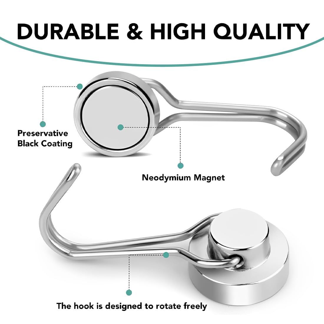 8 Pezzi 20MM Ganci Magnetici 12KG Forza, Neodimio Ruotabile per Cucina, Camera da Letto, Ganci Magnetici Cucina Ruotabile, Ruotabile Magnete con Gancio
