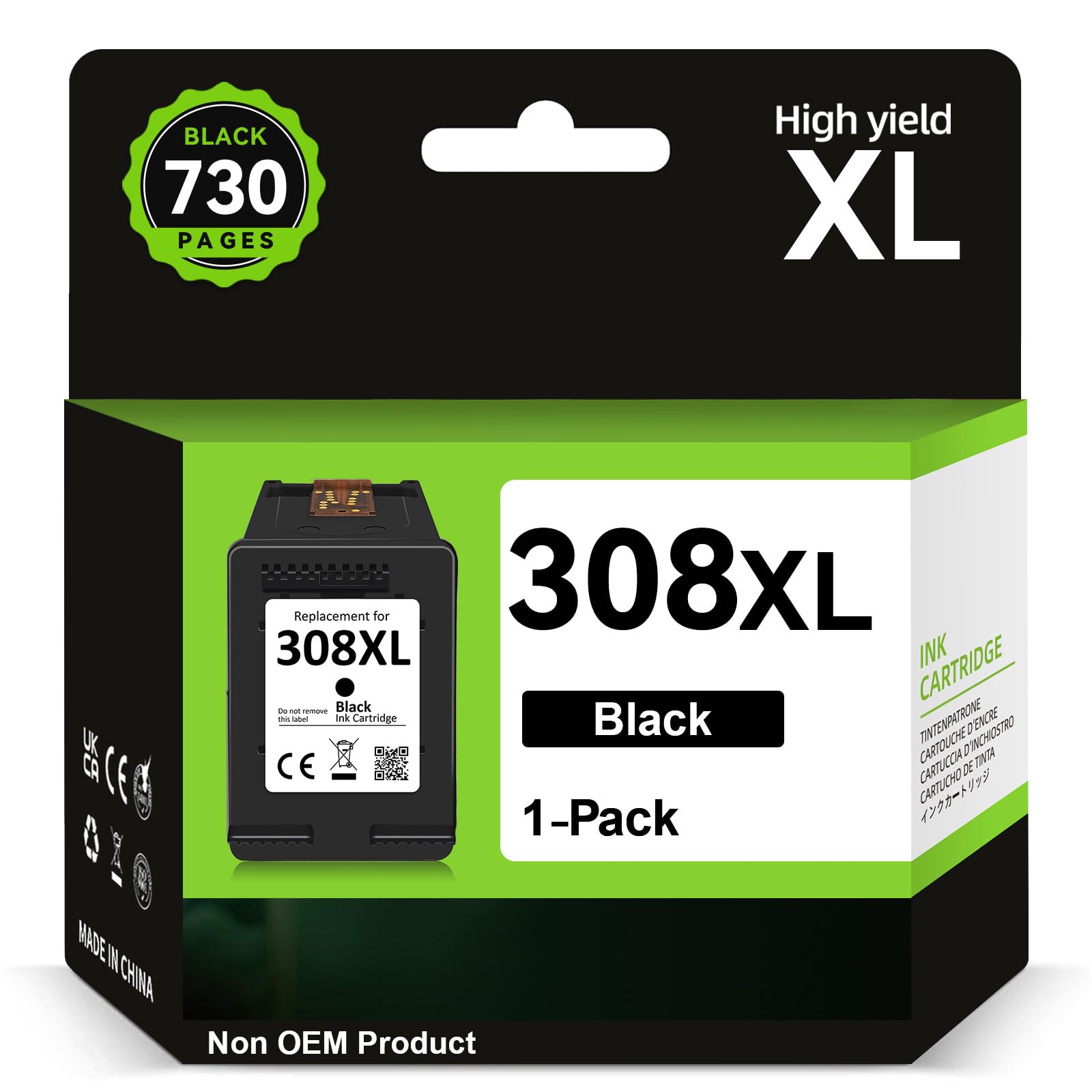 INKWELLZ 308XL BK - 730+ Seiten, Kompatibel mit Original HP 308 Druckerpatronen Schwarz für HP Envy 6120e 6122e 6132e 6520e 6530e 6532e 6152e 6558e 6110e 6130e DeskJet 2910 2920 2921 2922