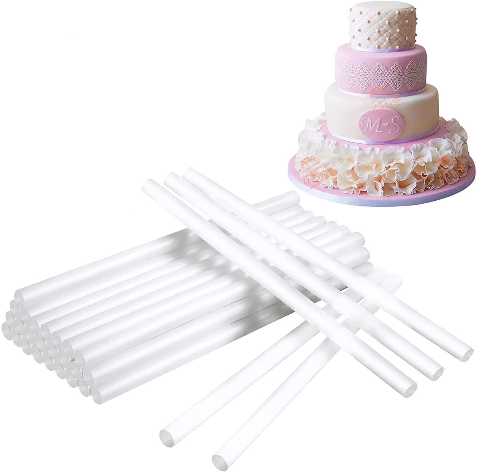 Bake House Cake Dowels for Tiered Cake- 32 Pcs Plastic Cake Dowels, Reusable Cake Supports, White Cake Rods for Tiered Cake and Making Pack Off 32-image-11