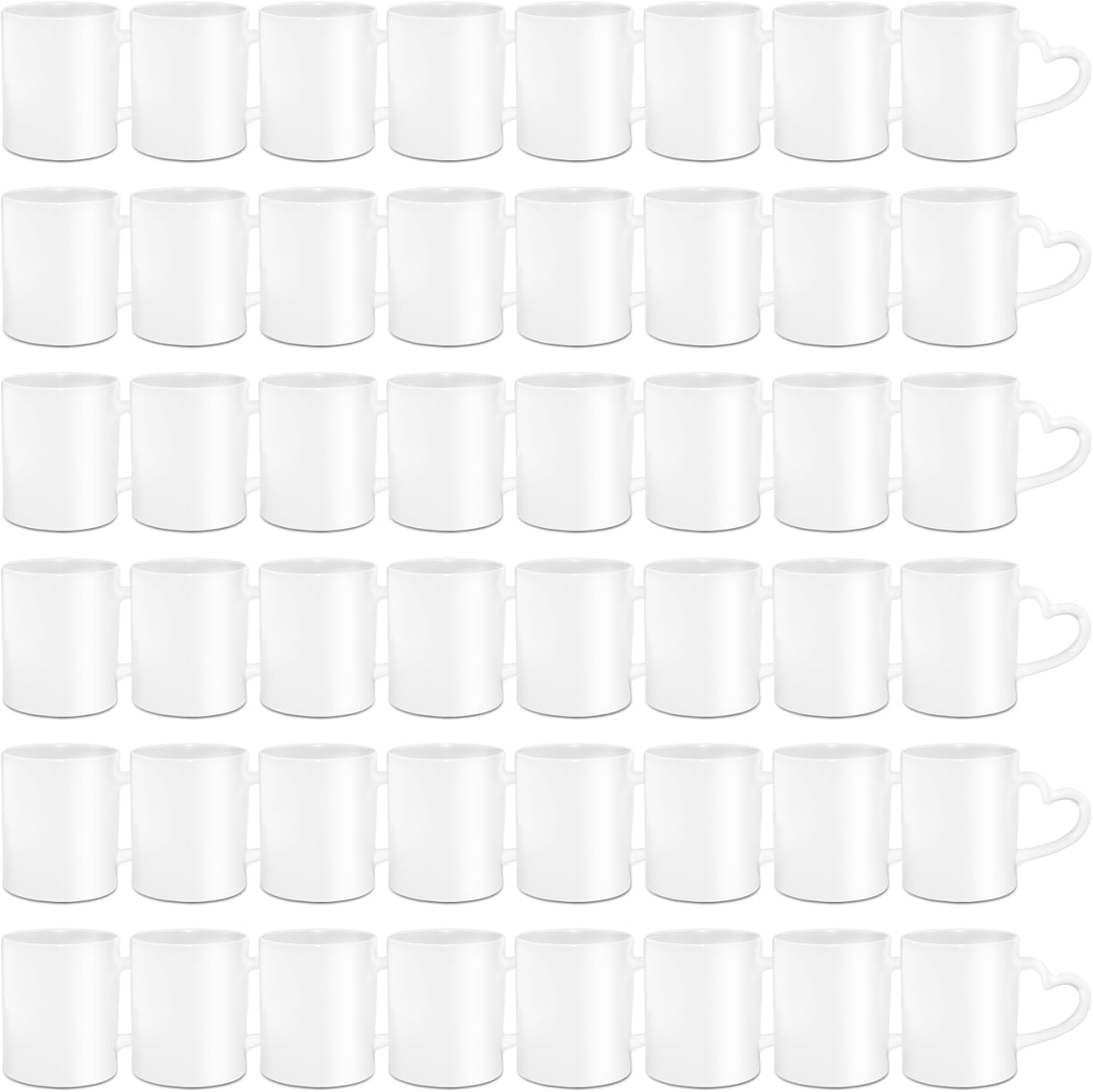 SUBLOVER Set of 48 Sublimtion Blanks Ceramic White Tazas Para Coffee Mugs 11OZ Sublimation Cups For Christmas with Heart Handlefor Coffee Tea