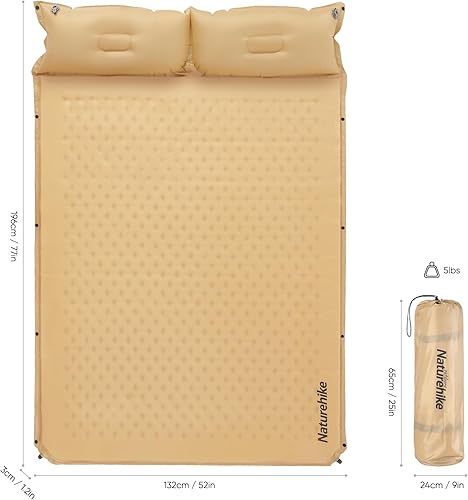 Miniatura 6 de Naturehike Colchoneta de dormir para camping, ultraligera para 2 personas con almohada, inflado rápido, almohadilla de espuma viscoelástica para