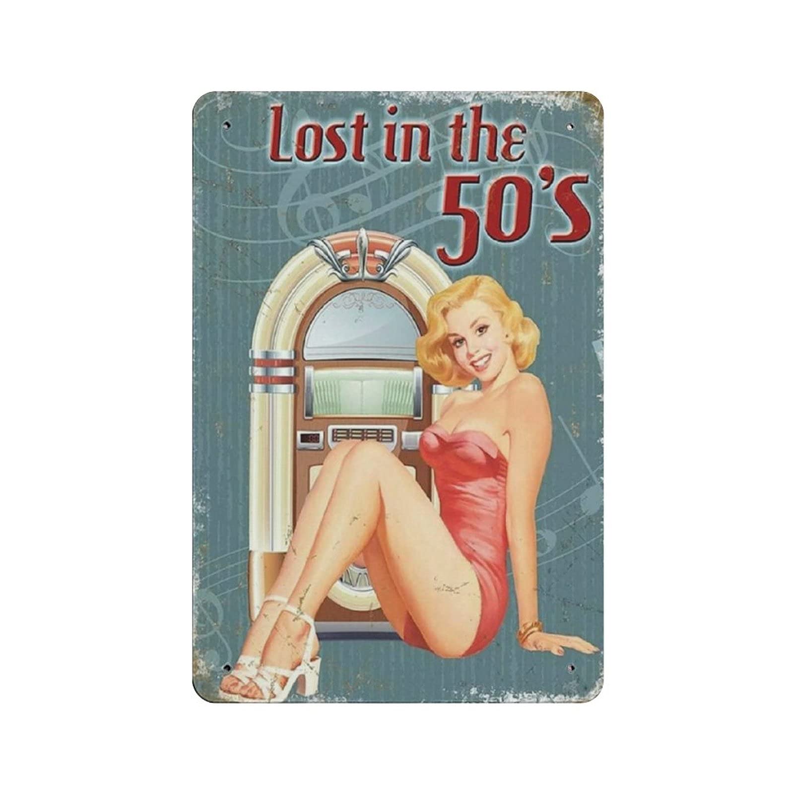 rayprint Metal Tin Sign Lost in The 50'S Records Music Vintage Tin Poster Metal Sign Wall Decoration Country Kitchen Home Garage Decor 12"x8"