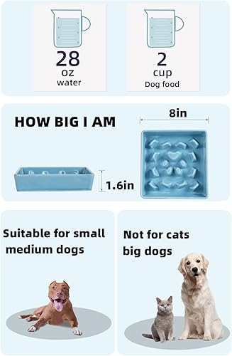 Miniatura 4 de Cuencos cuadrados de alimentación lenta para perros, cuenco de cerámica divertido para razas pequeñas y medianas (turquesa)