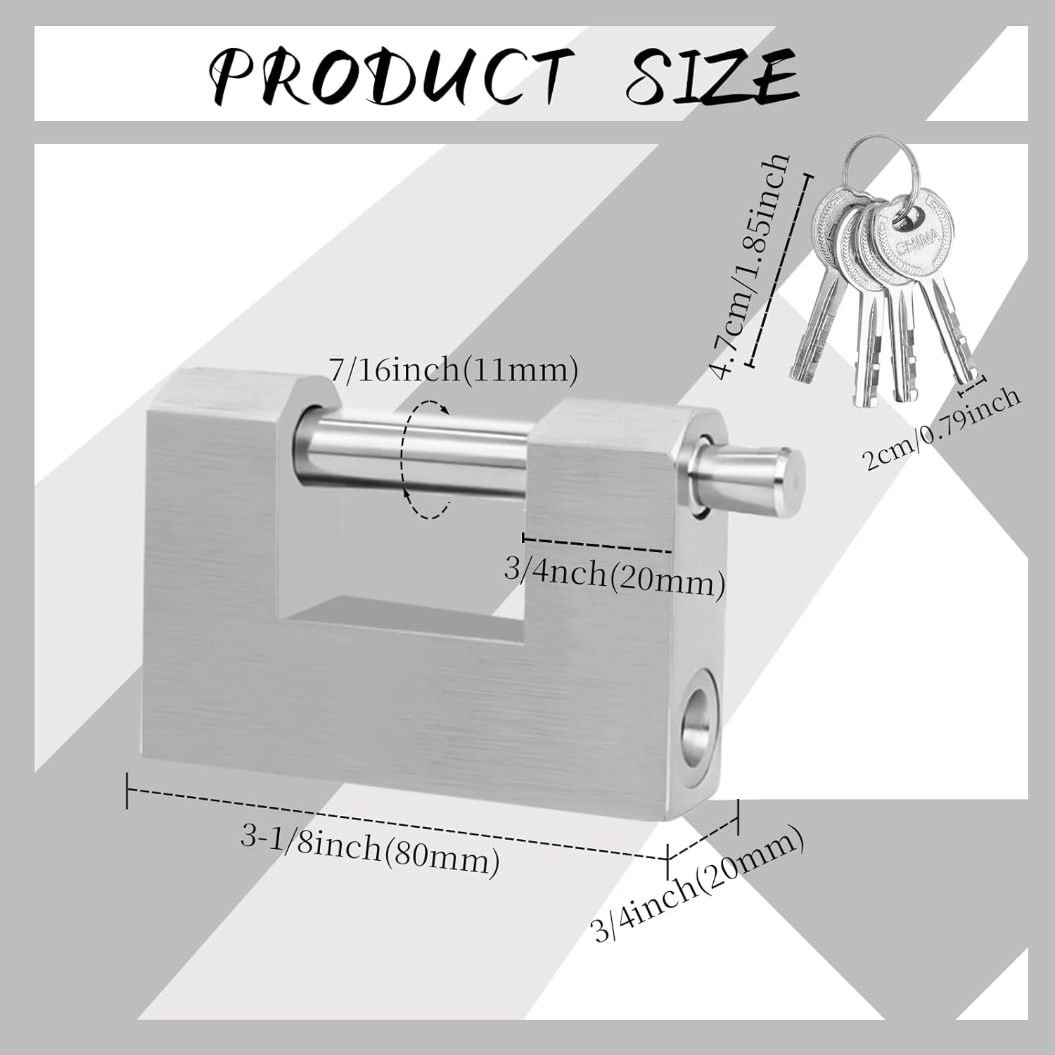 5 Pcs Heavy Duty Lock with Stainless Steel Keys Silver D Shaped Padlock for Garage, Motorbike, Shipping Container, Warehouses and Iron Doors