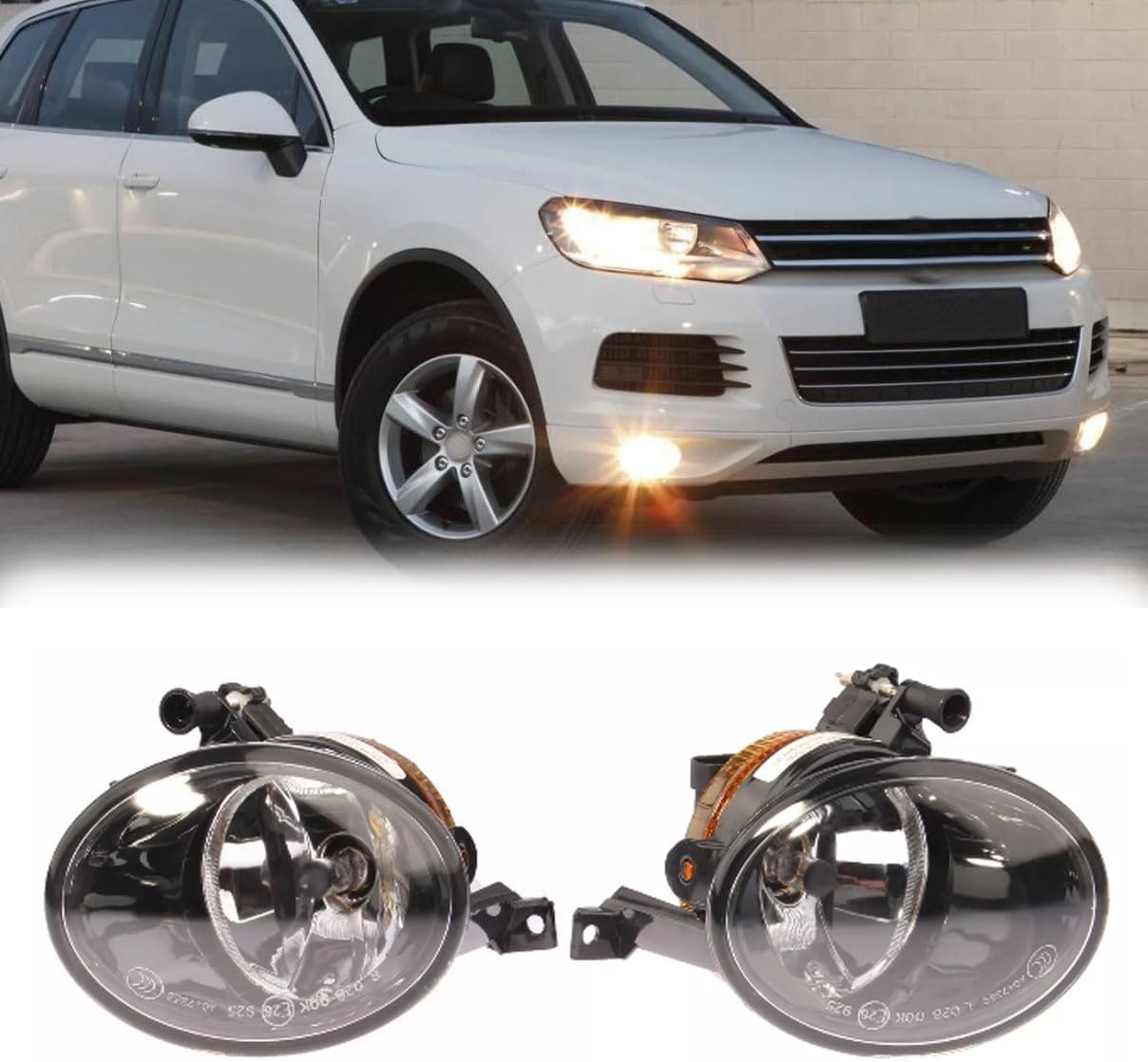 2Pcs Front Side Fog Light Assembly for VW Touareg 2010-2014 Fog Lamp Light Halogen Bulb Kit 7P6941699 7P6941700