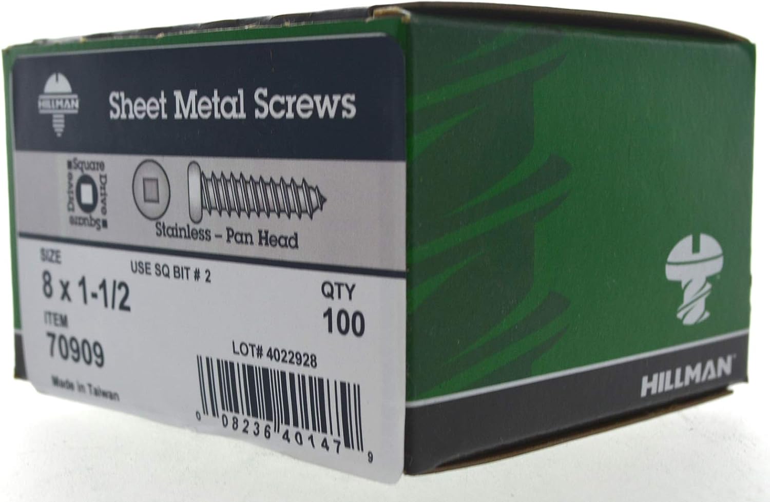 The Hillman Group 70909 8 X 1-1/2-Inch Stainless Steel Pan Head Square Drive Sheet Metal Screw, 100-Pack