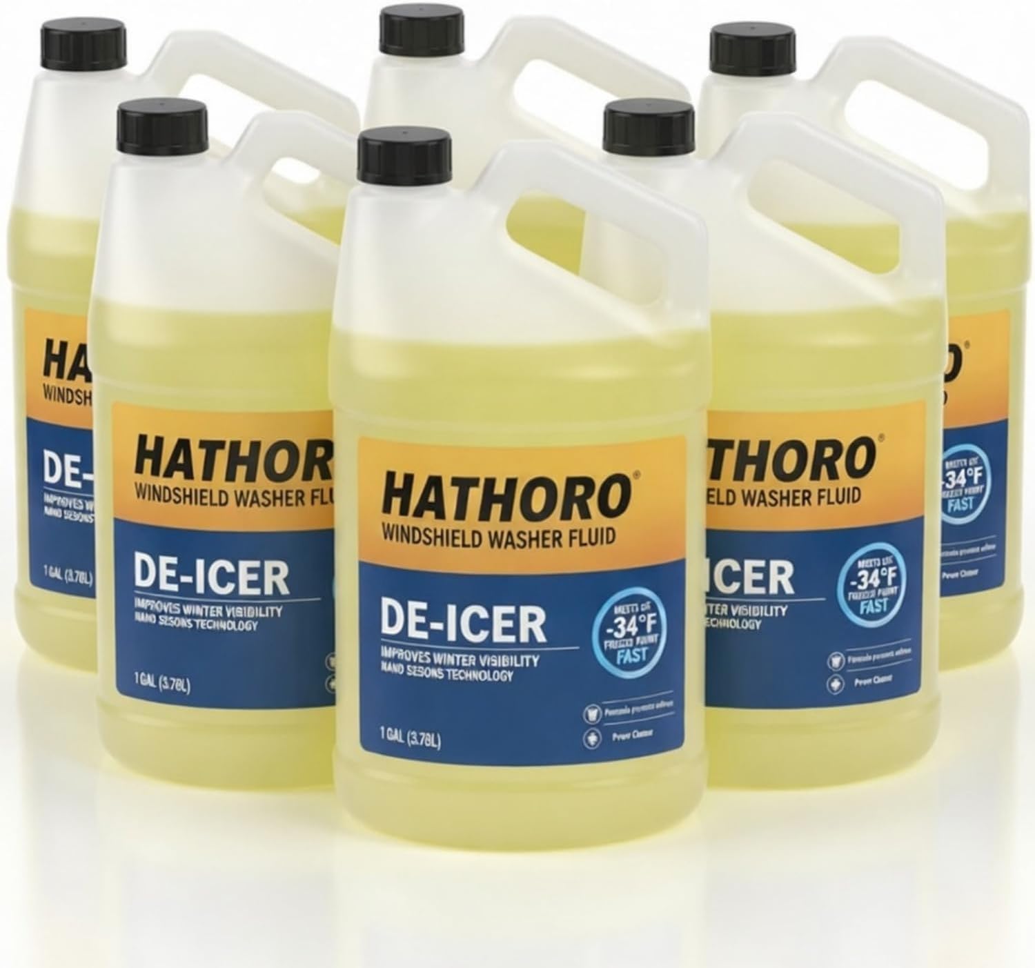 De-Icer Windshield Washer Fluid, -34°F Protection | 1 Gallon - 6 Pack