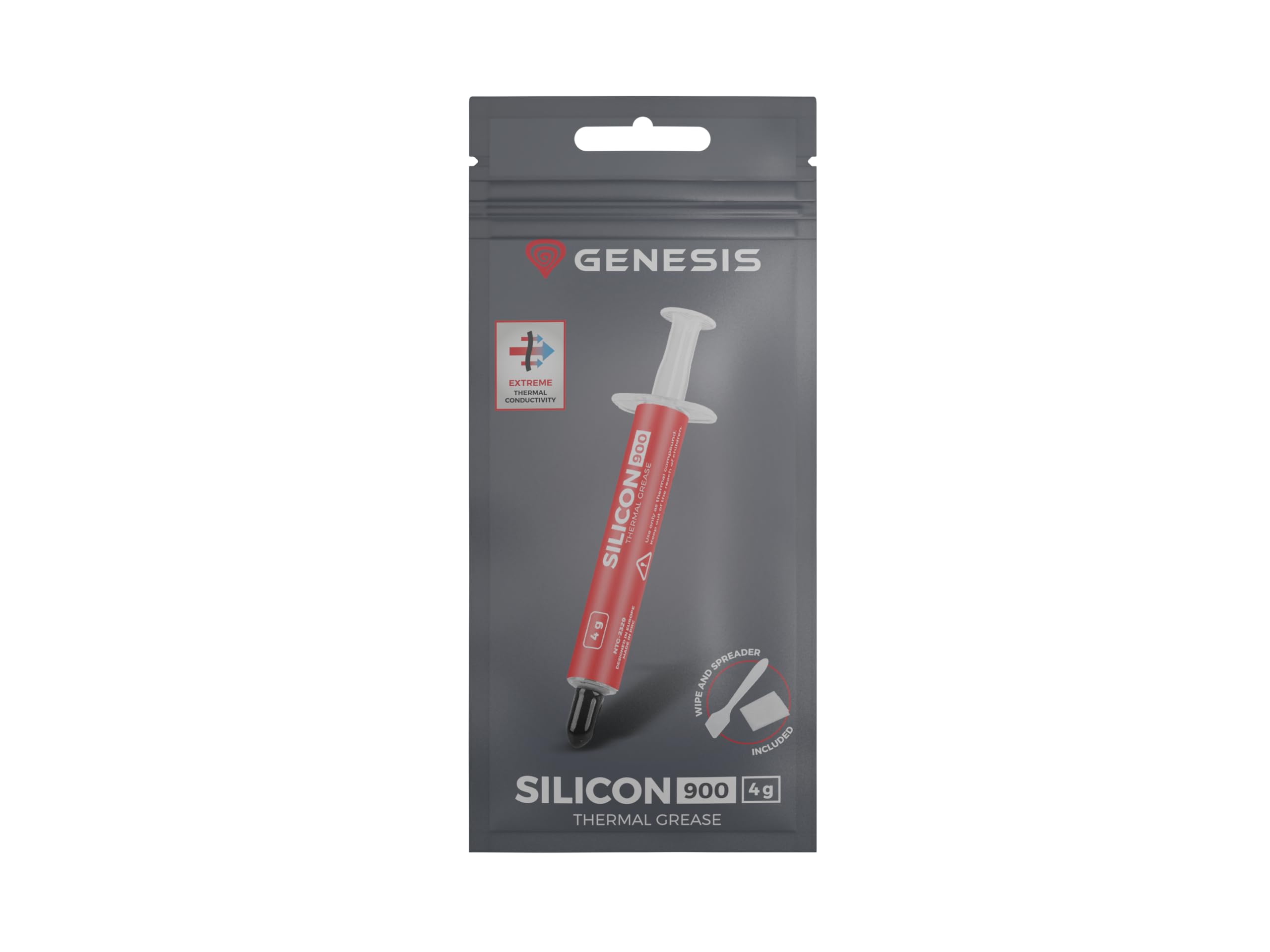 Genesis Silicon 900 pasta termoprzewodząca 4 g, pasta termiczna do CPU GPU PS5 PC, laptopa, 12,8 W/mK, szara pasta chłodząca z aplikatorem i ściereczką do czyszczenia, do procesora, konsoli karty