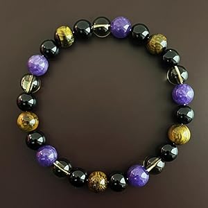 1PC Tiger's Eye Beaded Bracelet – 8 mm Stretchy Healing Crystal Jewelry for Men and Women, Fashion Accessory for Energy Balancing with Gift Box (Purple & Brown)