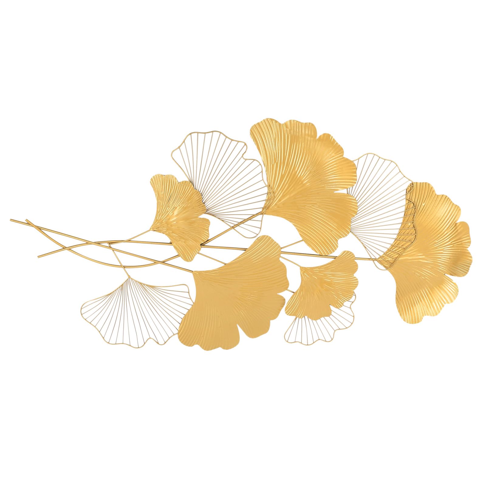 Décoration murale en métal - Motif feuille de gingko - Décoration murale métallique - Doré - 55 x 110 cm - Pour salle à manger, salon, salle de réception