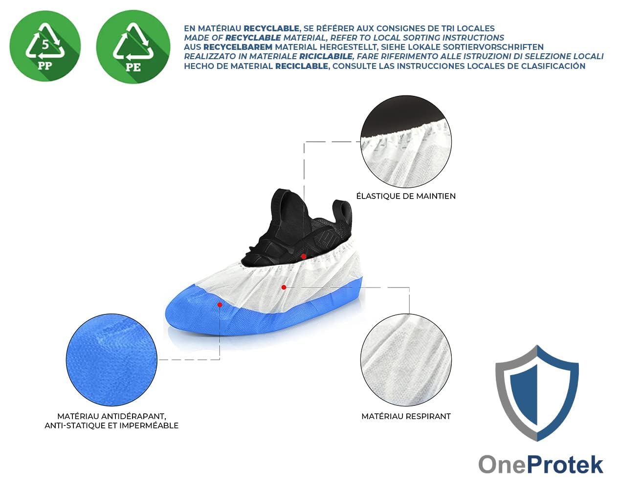 50 Surchaussures jetables ultra résistantes OneProtek - Avec semelle épaisse, imperméable et antidérapante - Couvre chaussure indéchirable