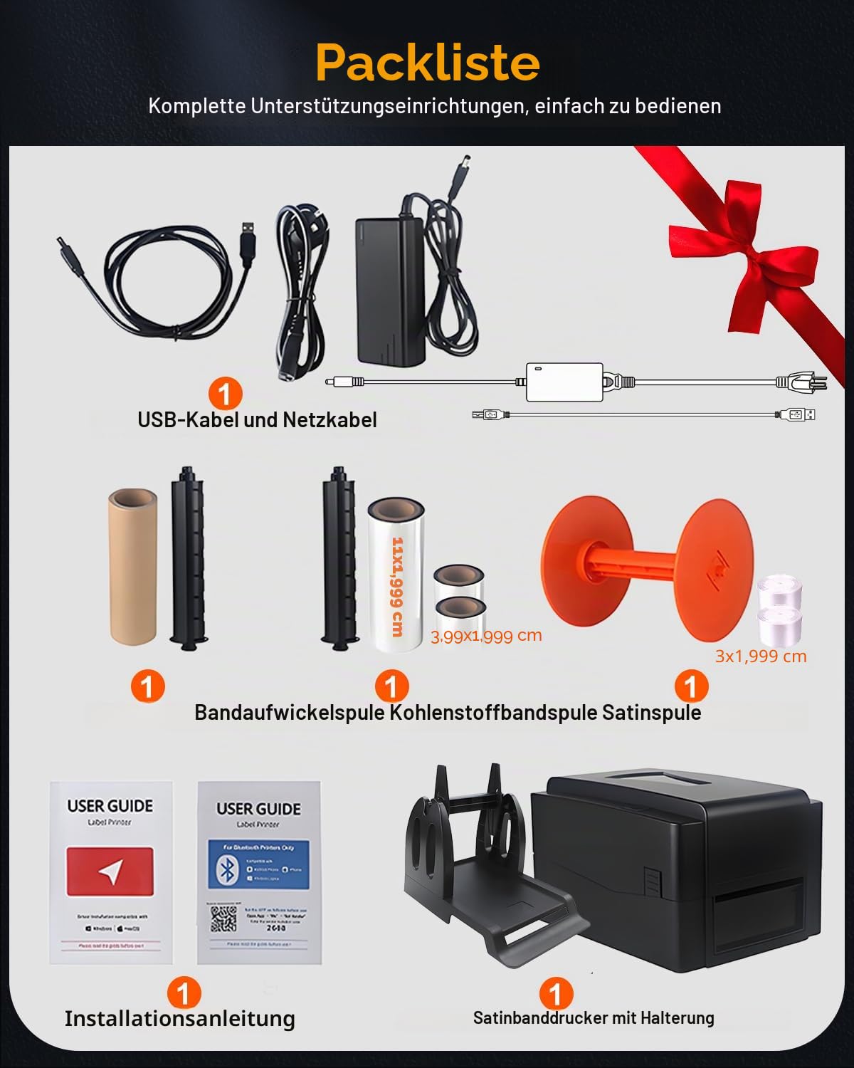 Satinbanddrucker mit Halter, Upgrade 300 Dpi Bluetooth Satinband-Druckmaschine, DIY personalisiertes Etikettendrucker für Geschenkband Floristen, Hochzeit (USB & App)