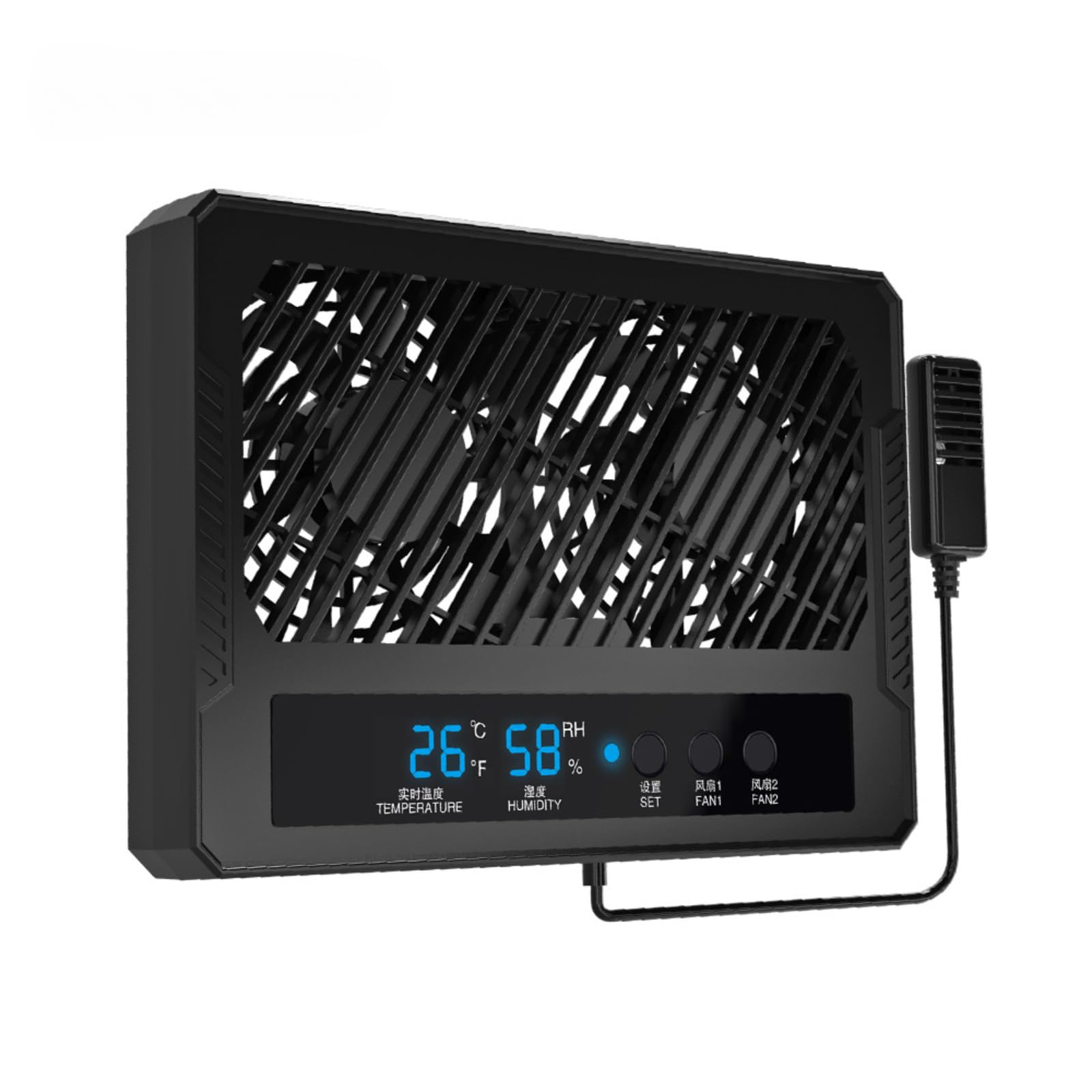 Dual Function Terrarium Thermometer and Hygrometers with Double Row Fan – Ideal for Monitoring Reptile Habitat