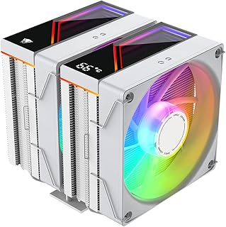 Jungle Leopard KF620-DGT White CPU Air Cooler,Dual 120mm PWM Fans-1800RPM |6 Heat Pipes|Digital Display Top Cover|High-Performance Cooling for AMD:AM4 AM5 Intel LGA 1700/115X/1200/1366/1851 (White)