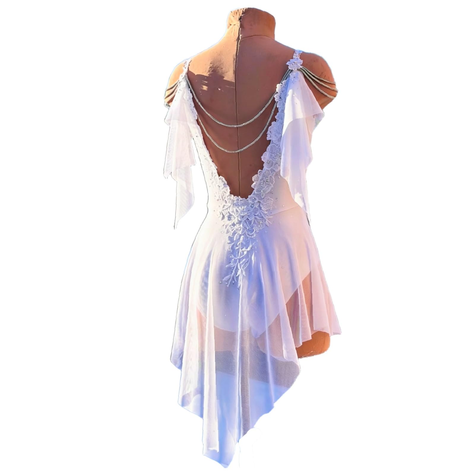 Vestido de baile lírico for mujeres y niñas, falda de tul Irregular con espalda descubierta y diamantes de imitación for competición de Ballet