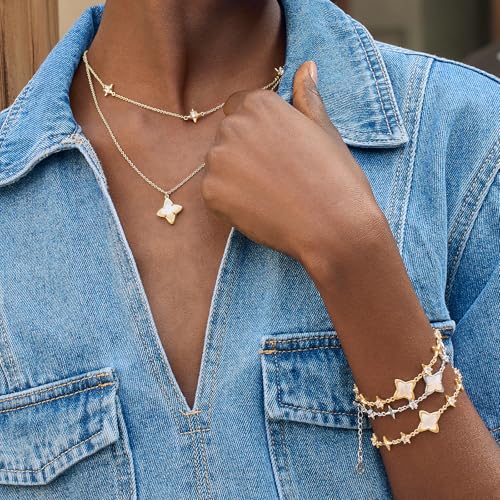 Cicy Bell Womens 18k Gold Plated White Shell Cubic Zirconia Square Cross Adjustable Chain Link Bracelets 6.69" with 2" Extender - Image 5