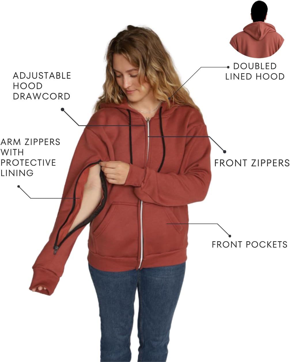 Inspired Comforts Dialysis Port Access Unisex Hoodie with Two Way Arm Access Zip - Image 4