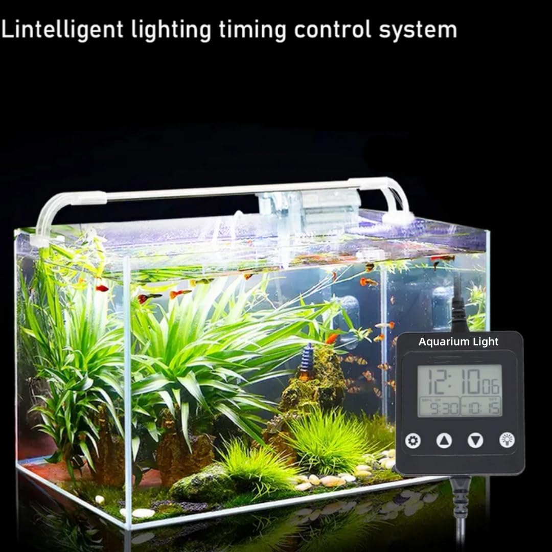 Aquarium LED Timer & Dimmer – Programmierbar mit 8 Gruppen, Sonnenaufgang/Untergang Simulation, 0-100% Dimmfunktion – Automatische Lichtsteuerung für Fische Vögel，Speicherfunktion