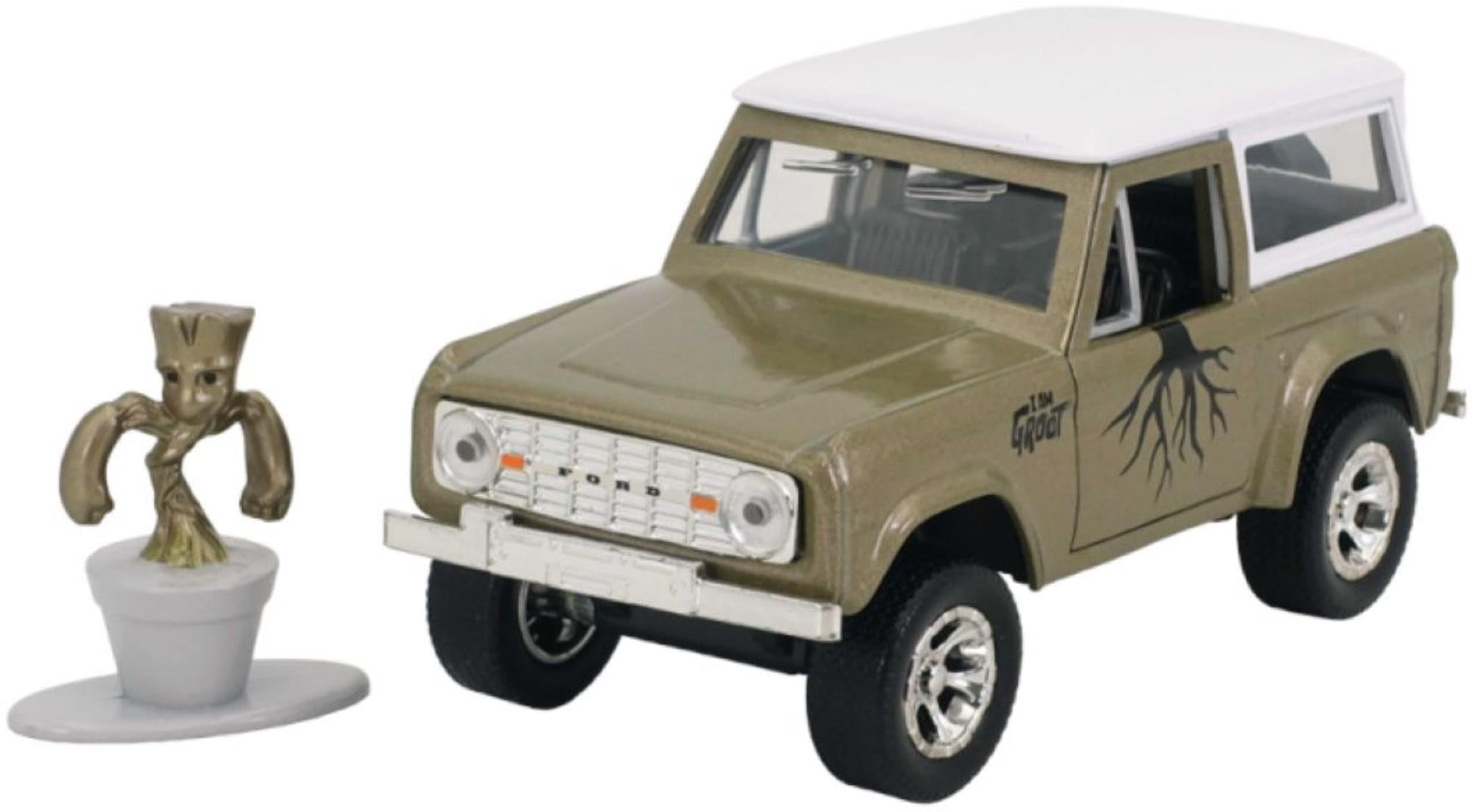 JadaMarvel Guardians of The Galaxy 1:32 1973 Ford Bronco Die-Cast Car & 1.65" Groot Figure, Toys for Kids and Adults