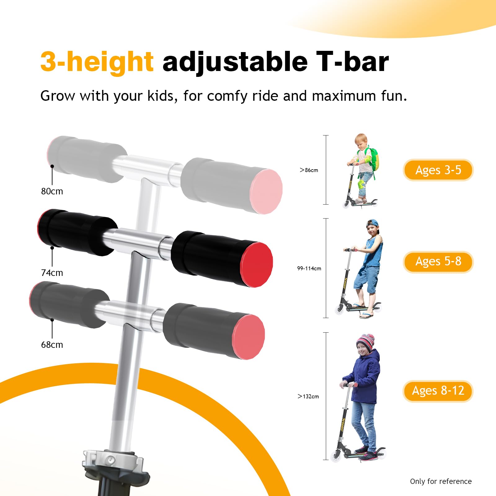 YEE RUN Monopattino Bambino, Con Luci LED Fresco, Pieghevole, Freno ruota posteriore, 3 Altezza Regolabile, Monopattino Bambini da 3-12 anni, 4 Pollici Grandi Ruote per - 50KG Max.