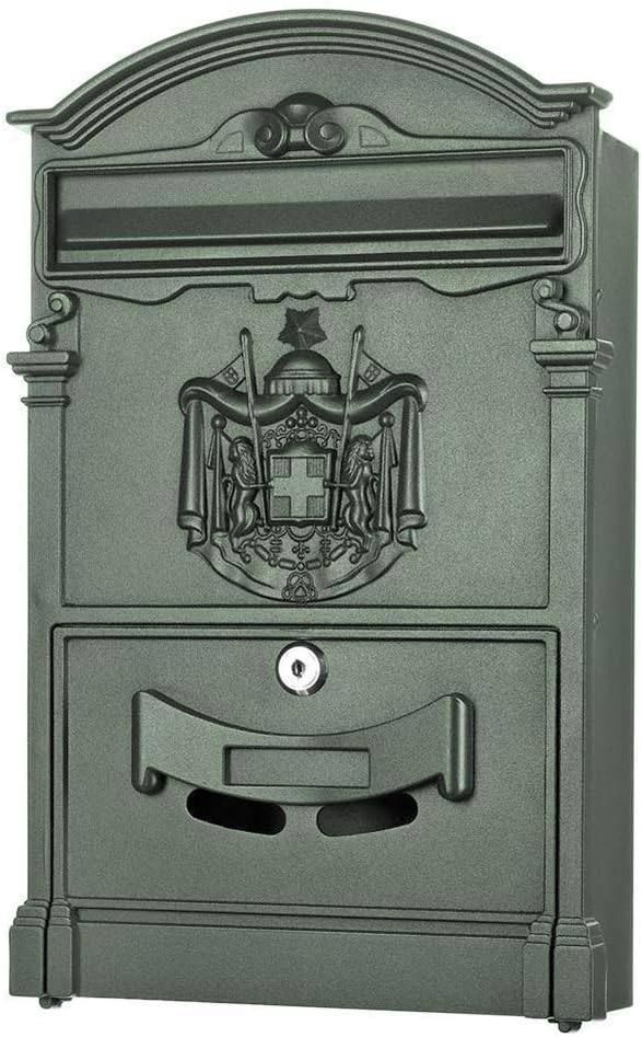 HBJWOV Mailboxes Classic Small Capacity Galvanized Steel Black, Wall-Mount Mailbox(E)