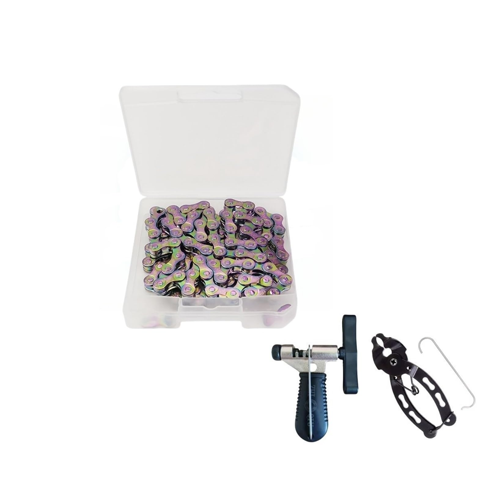 10-fach Fahrradkette, 1/2 x 11/128 Zoll, 116 Glieder, silber/gold/regenbogenfarben, passend for die meisten Fahrräder, Fahrradteile(10S R w Tool Set)