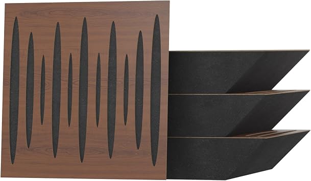 (4 Pack) Sound Absorption-Diffuse Corner Bass Trap Pulse | 19.7''x19.7''x4'' | Absorption - Diffusion - Reflection | Wood laminated: (Nut)