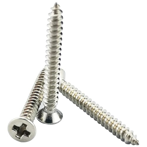300 tornillos de madera n. 4 x 14 de pulgada, tornillos de acero inoxidable 18-8 (304), tornillos de cabeza plana, tornillos autorroscantes Phillips