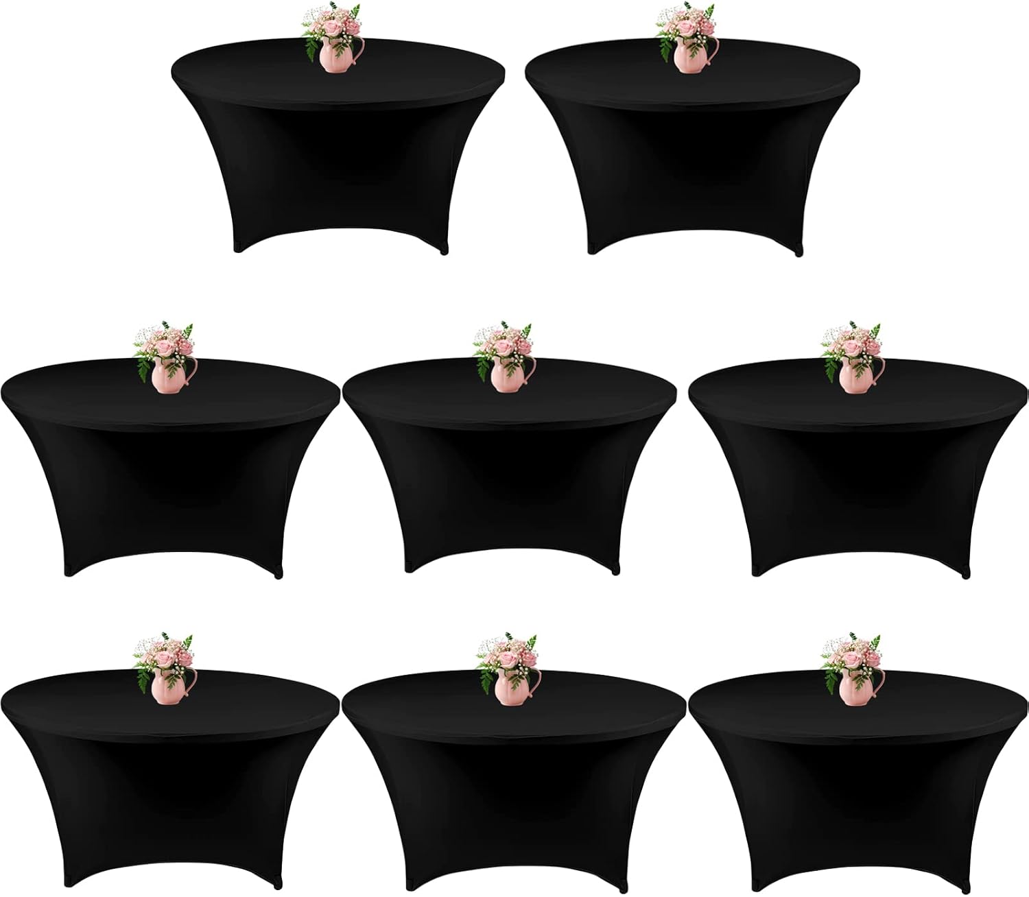 AXIERI 8 Pack 72 Inch Black Spandex Table Covers Round