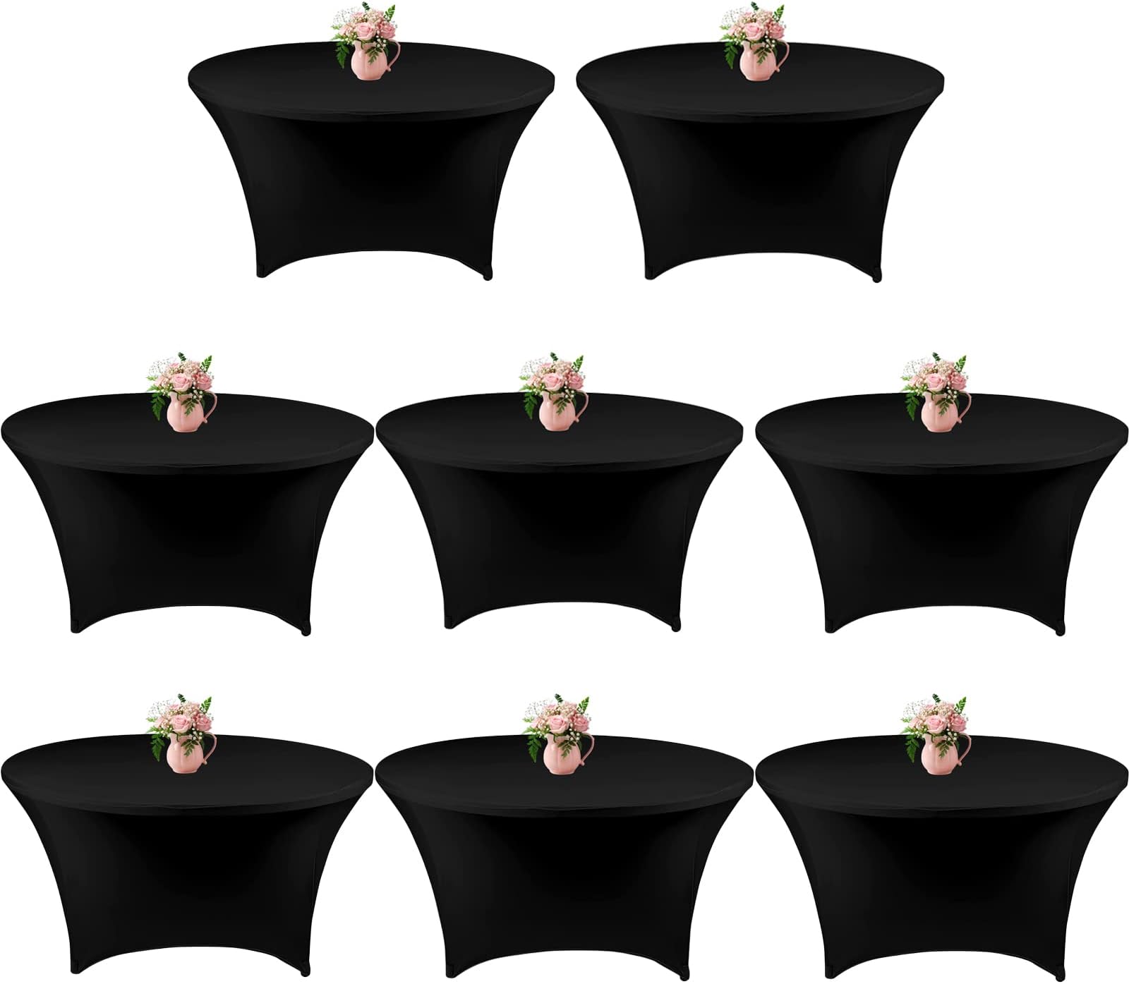 8 Pack Black 48 Inch Spandex Table Covers Round 4FT Spandex Fitted Round Tablecloth Stretch Black Table Cover for Party Wedding Halloween Christmas