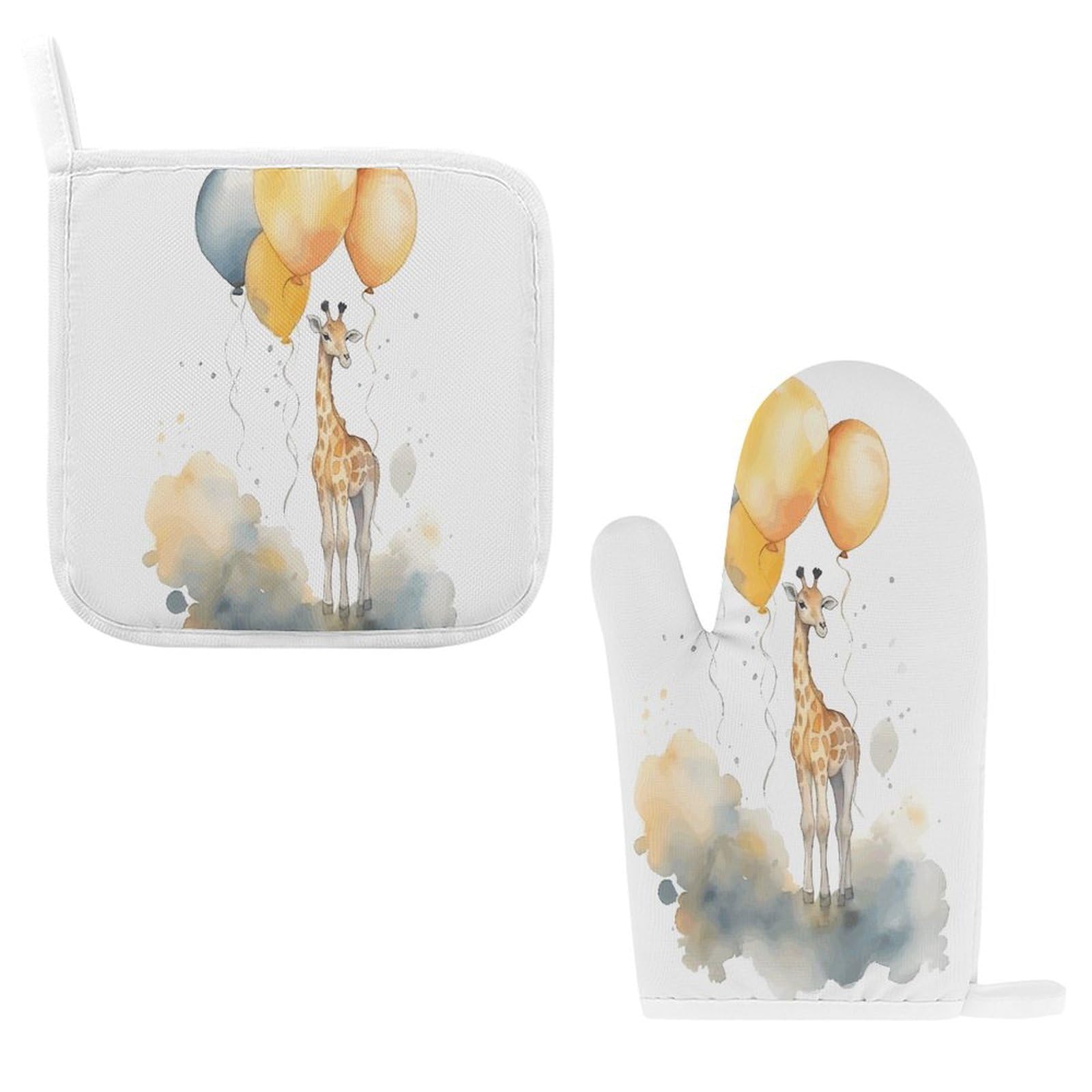Btcowzrv Style Hand Drawn Giraffe Oven Mitts And Pot Holders 2Pcs Set
