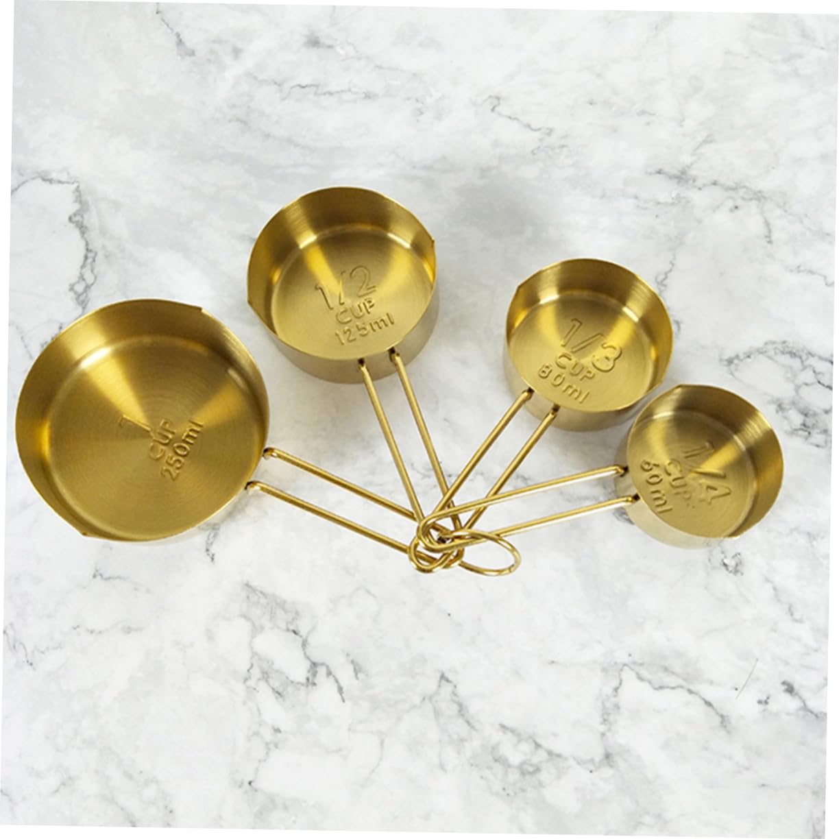 TOPBATHY 4pièces Cuillères Doseuses Acier Inoxydable Dorées Lot Pour Cuisine Et Pâtisserie Avec Manche Long Suspension Pour Rangement Facile