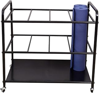 ヨガマット ストレージラック ブラック ホイール付きヨガマット収納カート、12個のフォームローラーを収納-商用 ジム ワークアウトマットホルダー、 ホームオフィス ピラティスマットハンガー