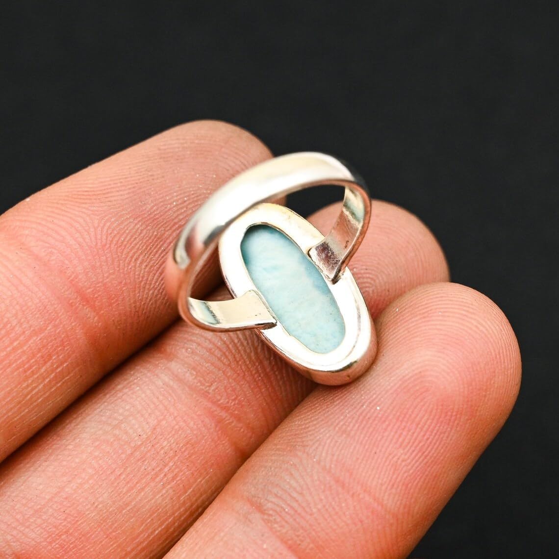 Natural Larimar Ring for Women - Boho Gemstone Engagement & Bridal Jewelry | Dainty, Trending, Unique Genuine Stone Vintage Sterling Silver | Handmade Gift for Her image 5