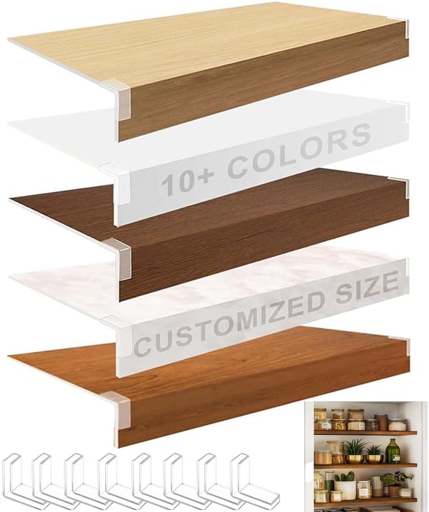 4 Pcs Custom Size Shelf Covers for Wire Shelving,Thick Faux Wooden PVC Removable Wire Rack Covers Preventing Leakage of Items for Shelves Pantry Closet Kitchen Bathroom Office
