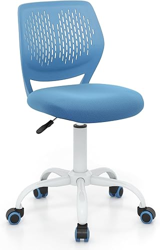 Giantex Silla de escritorio para niños, silla de estudio ajustable para niños, silla giratoria de malla sin brazos, silla de escritorio para niños