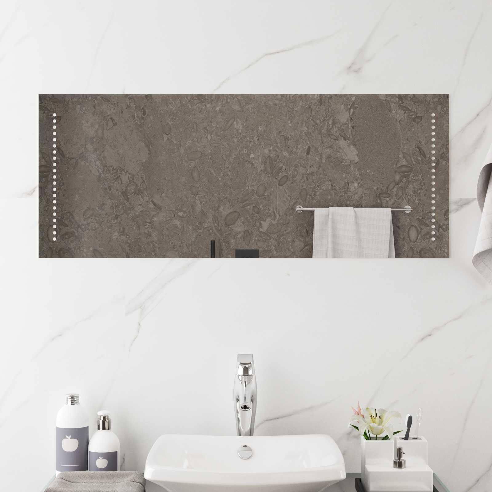 Espejo de baño LED transparente vidrio templado 100 x 40 cm montado en la pared sin marco con 120 LEDs/m iluminación suave CRI más de 80 ideal para baño y tocador
