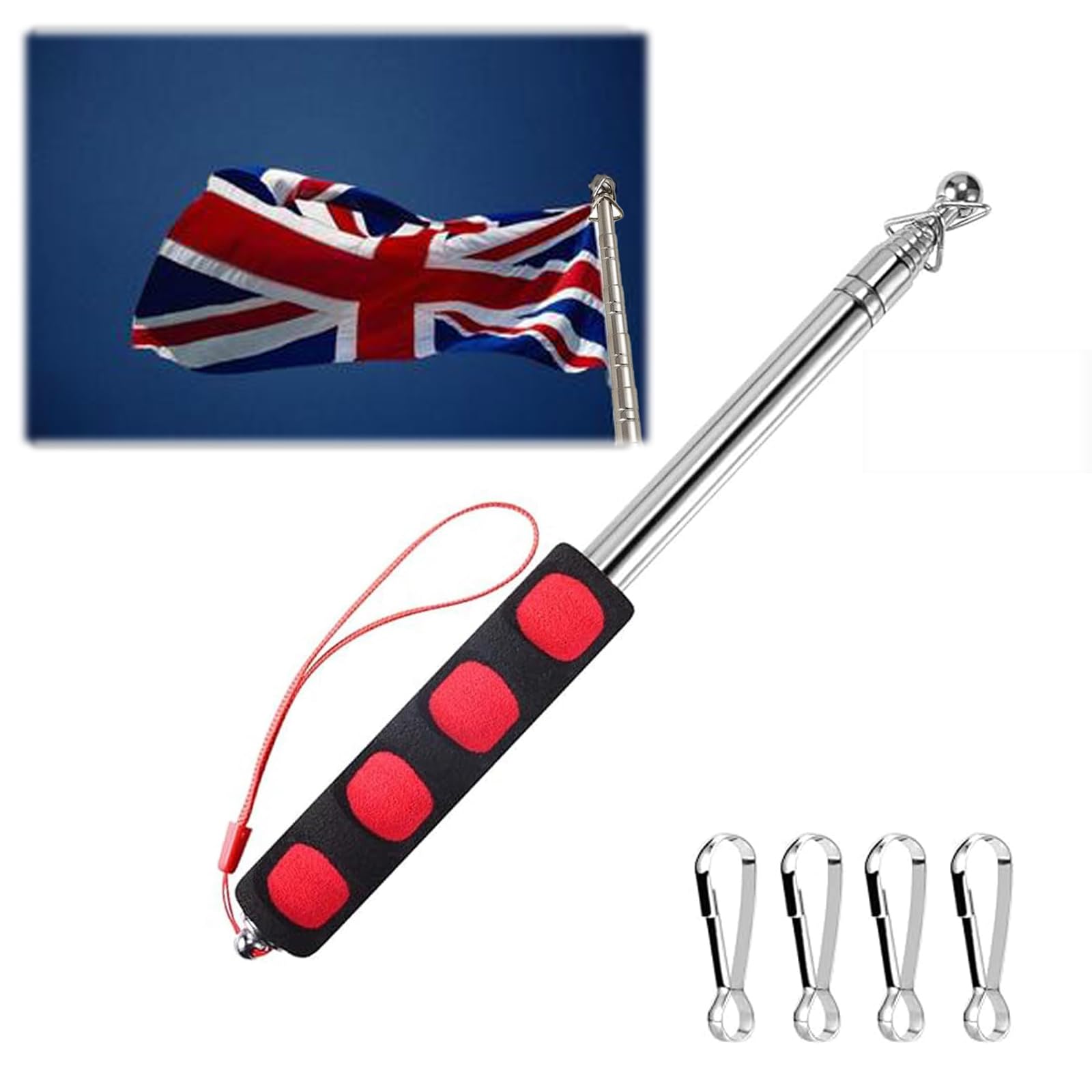 WNXBFO 2.5M Telescopic Flag Pole, Handheld Flagpole With 4 Clips, Festival Flag Pole, Telescopic Pole