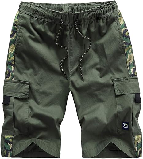 Kolongvangie Cargo Shorts Elastic Waist Drawstring Cotton Casual Outdoor Lightweight Multi-Pocket Short