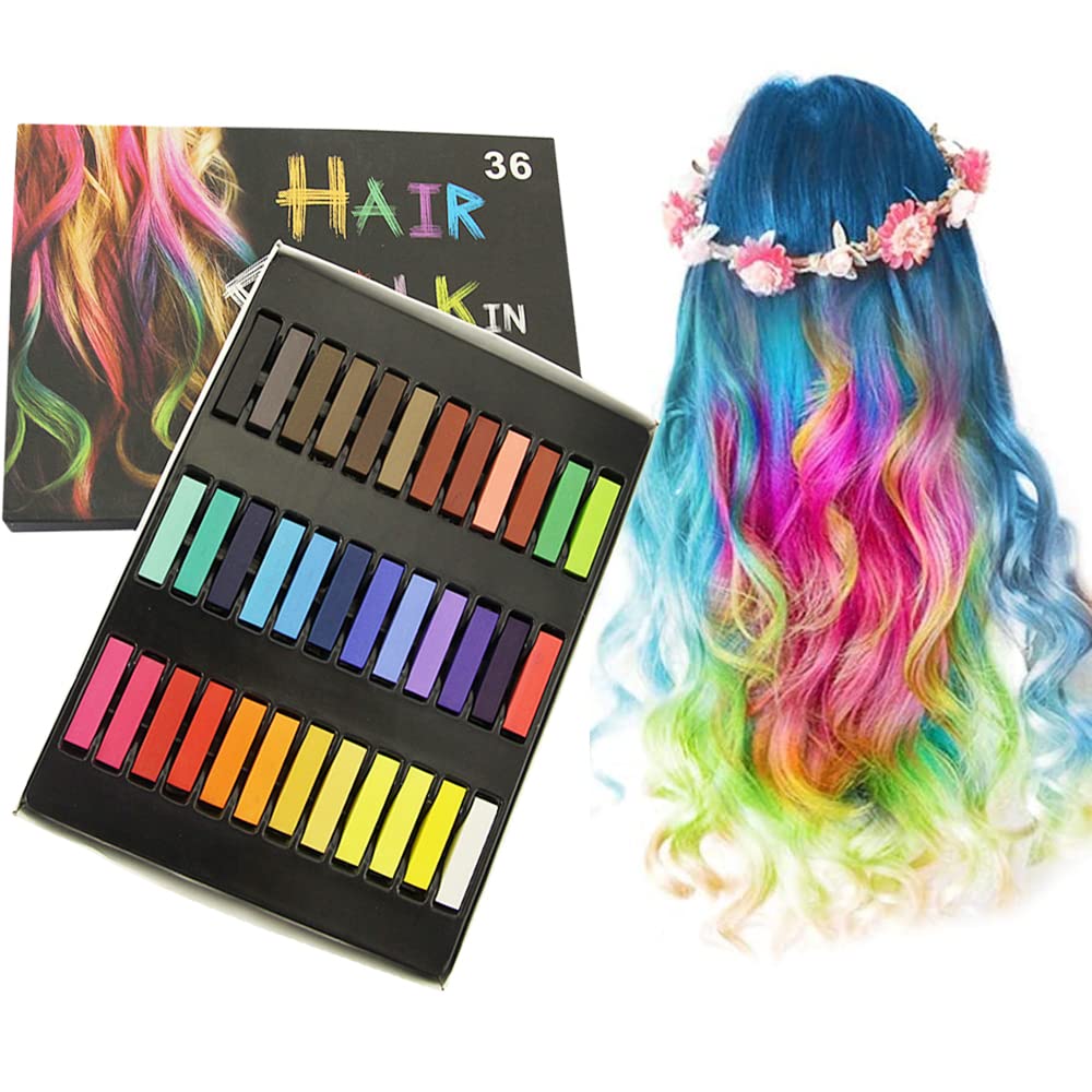 HomarketHair Chalk Pens for Girls,Chalk Hair Dye for Girls, Washable Hair Chalk for Kids,New Year Birthday Party Cosplay DIY Children's Day, Christmas Gift, Rainbow Hair Chalk (36 Count (Pack of 1))