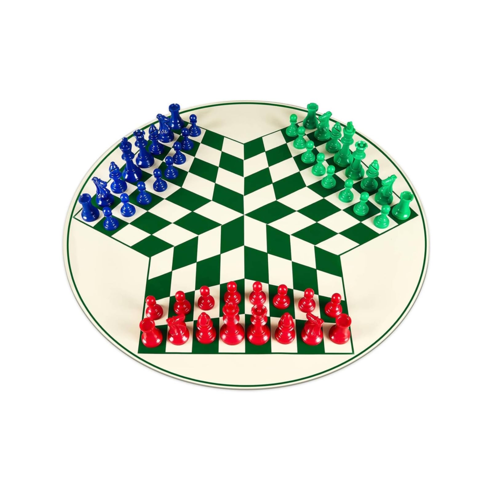 Jeu D'échecs à 3 Joueurs avec Plateau Rond Familial Jeu D'échecs à Trois Joueurs en Plastique Échiquier Coloré pour Écoles, Soirées Jeux