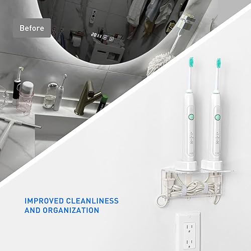 Vista 19 de OAPRIRE Soporte para cepillo de dientes eléctrico para baño, soporte acrílico para cepillos de dientes eléctrico montado en la pared, viene