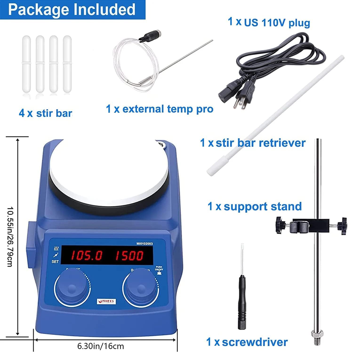 FOUR E'S SCIENTIFIC Agitatore magnetico da 5 l con piastra riscaldante Hot Plate Mixer 280 °C/ 536 °F Magnetic Stirrer 100-1500 RPM 5000 ML LED Display Laboratorio Agitatore con sensore PT1000 Temp